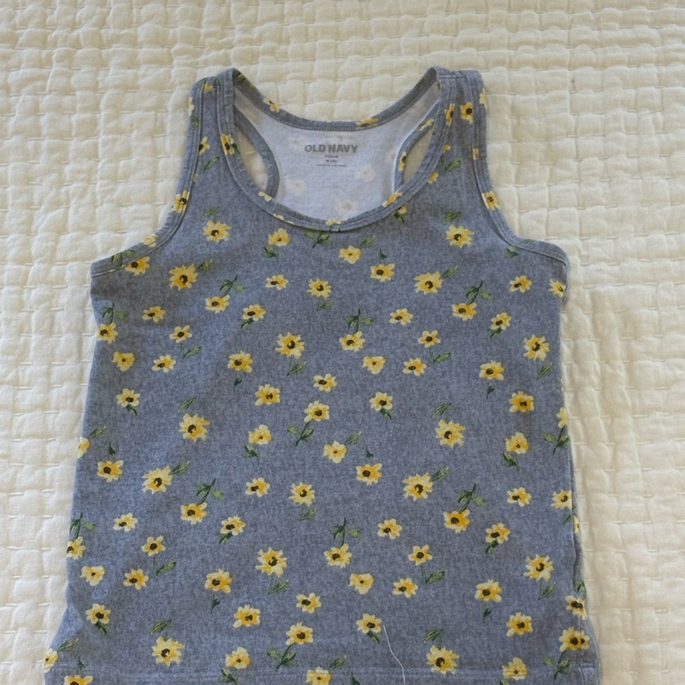 Girls Old Navy Gray Tank Top with Yellow Floral Print